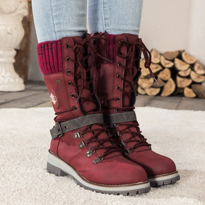 🎁Winter Sale 60% OFF - Only This Week❄️ WOMEN BUCKLE LACE KNITTED MID-CALF BOOTS